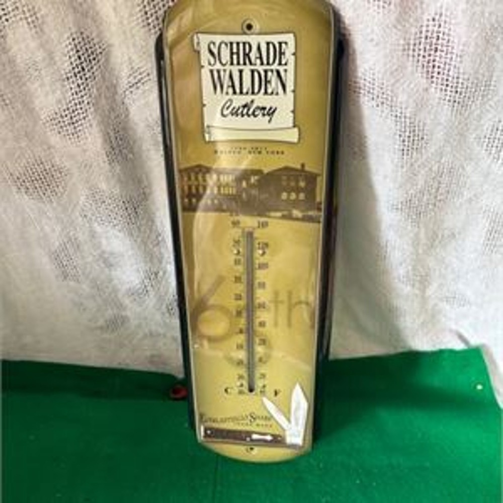 Vintage Schrade Walden Cutlery Advertising Metal Thermometer Walden NY Factory